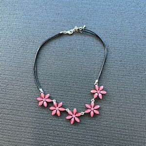 💜5 for $25 Pink Flower Necklace with Black Cord